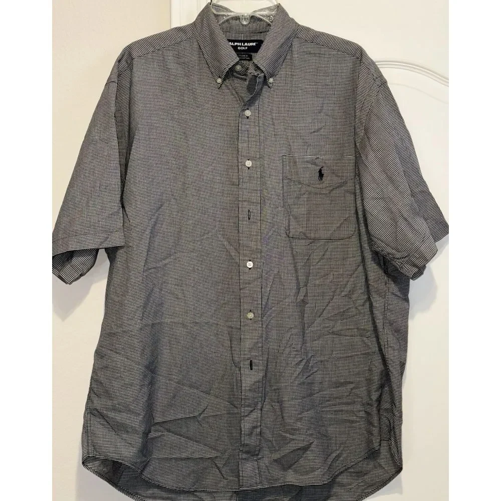 Ralph Lauren Golf, Mns Shirt Sleeve‎ Black/White Houndstooth Tilden Large